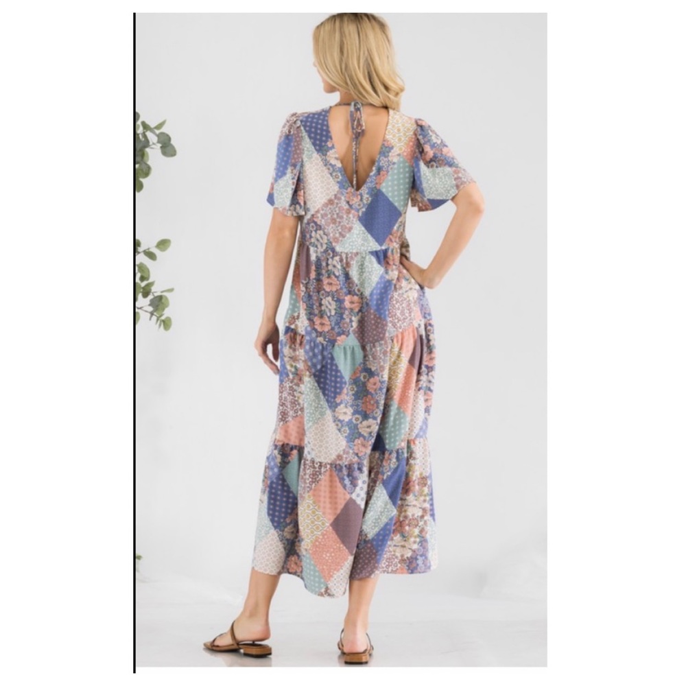 🆑Cute patchwork V neck dress - Picture 9 of 10